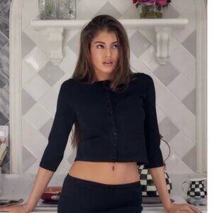 NEW Mirror Palais The Knit Cropped Button Cardigan in Noir Black Size XS